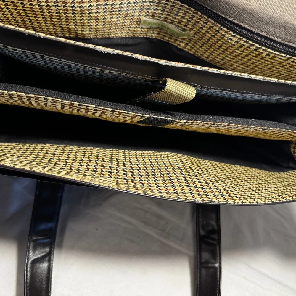 Cutter & Buck Mens Brown‎ Leather Canvas Briefcase Messenger Bag Business Laptop